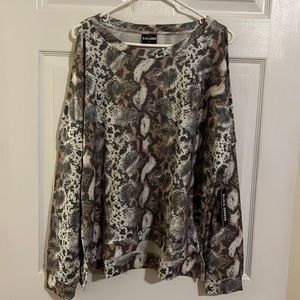 Olivia Jordan Distressed Snake Cold Shoulder L/S Top